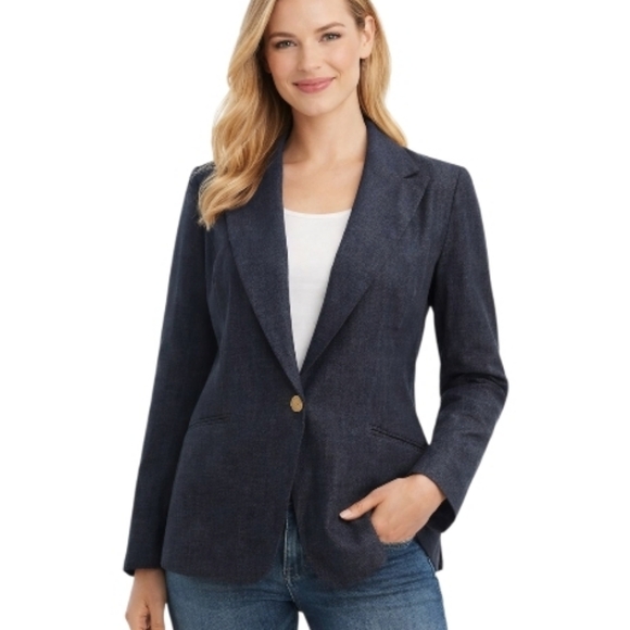Talbots Jackets & Blazers - Talbots Dark Blue Denim look suit Jacket blazer 12 office workwear